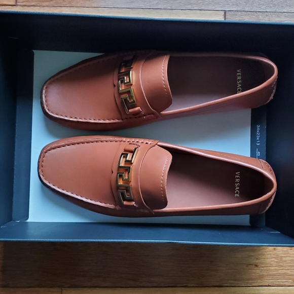 New Versace Greca Brown Leather Calfskin Driver Loafers Size 10.5 (EU 43.5) - Picture 5 of 12